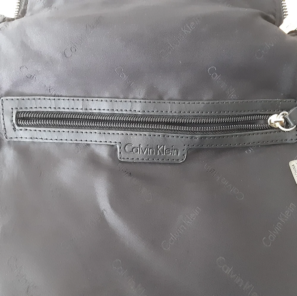CALVIN KLEIN Gold-Silver Flap Accent Nylon Faux Leather Handbag Backpack